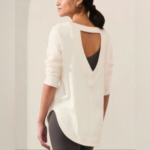 Athleta Soft White Sweater Back V-neck Womens Large